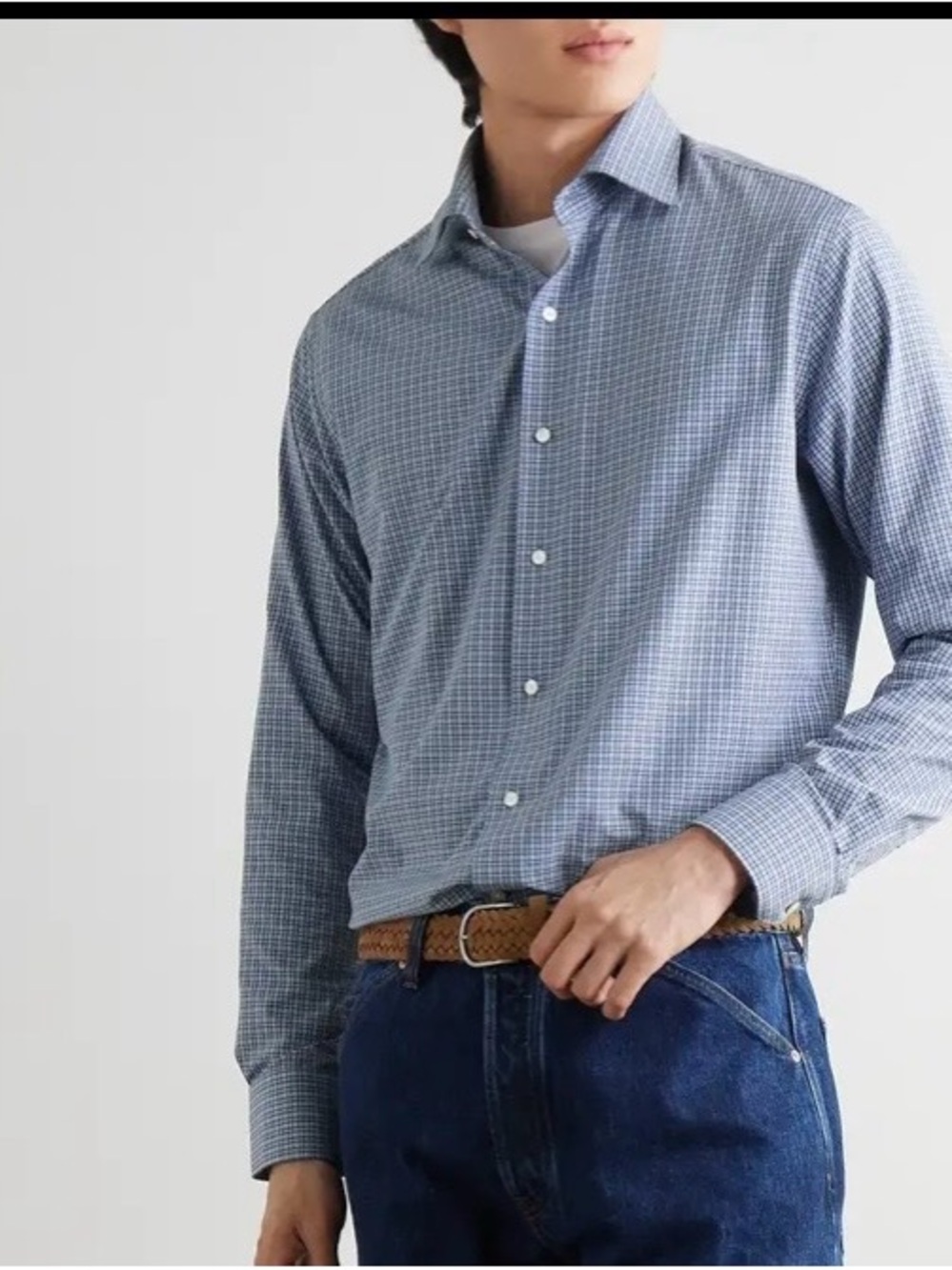 Men's Peter Millar Blue Check Long-Sleeve Button-Down Shirt